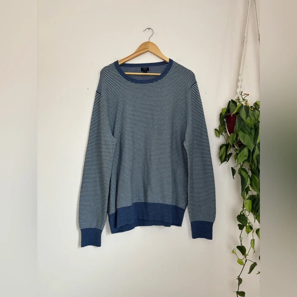 J.Crew Cotton Crewneck Sweater In Striped Garter Stitch